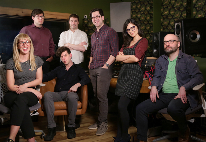From left to right: Allie Kokesh, Jeremy Bent, Shane O’Connell, Winston Noel, Alden Ford, Moujan Zolfaghari, Seth Lind